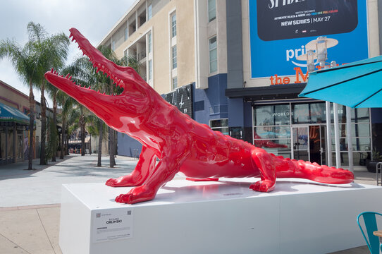 Burbank, California, USA - May 17, 2026. Wild Crocodile sculpture by Richard Orlinski in downtown
