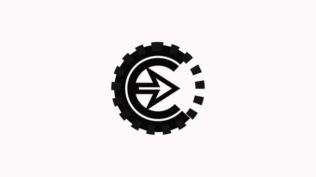 Minimalist gear arrow animation, rotating mechanical cog for industrial technology and business branding, clean white background 4k video.