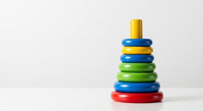 子供の知的好奇心を刺激する鮮やかな色合いの積み重ねおもちゃ クリーンな白背景. AI Generated