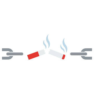 Broken cigarette icon symbolizing breaking bad habits or quitting smoking with cigarette, addiction