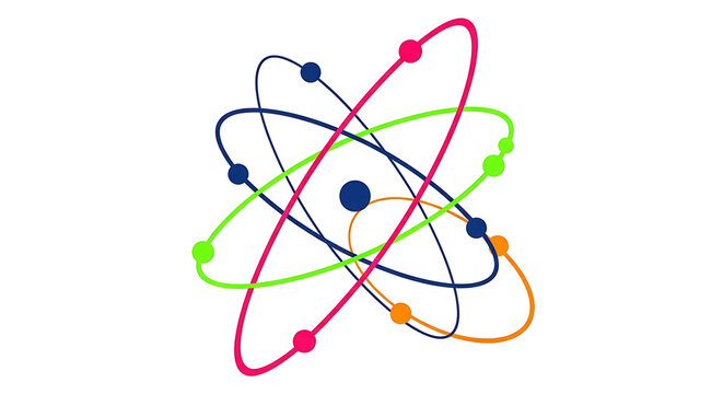 Colorful abstract atom symbol scientific concept illustration with molecule abstract scientific chemistry education research colorful particle structure conceptual learning innovation