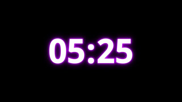 Glowing neon seconds countdown timer animation.Countdown digital clock timer icon.advertisement, alarm, animation, icon on black background.