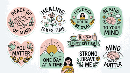 Obraz premium Mental Health Sticker Pack Encouraging Self Care and Well Being