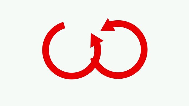 Red circular arrows motion continuous loop symbolizing process, cycle, and connectivity 4k video.