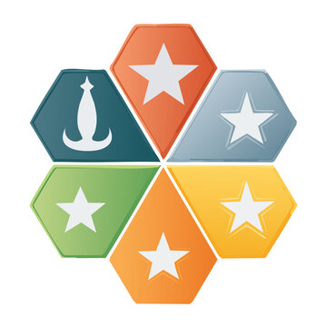 Colorful hexagonal star and anchor icons set