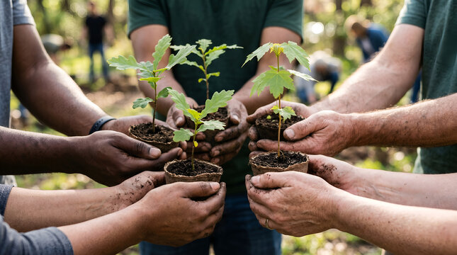 Community tree planting activity symbolizing independence, sustainability, and civic responsibility for ESG, environmental, and corporate campaigns.