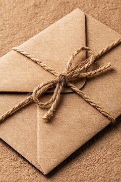 Brown envelope tied with twine in a neat bow