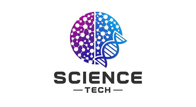 Science and technology logo design with DNA helix and digital circular pattern tech logo technology genetics innovation research laboratory biotechnology molecule computing development