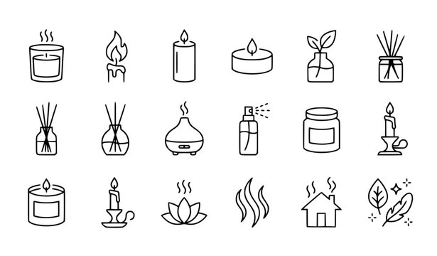 Candle and Aroma Diffuser Thin Line Icon Set Interior Fragrance Vector EPS 10