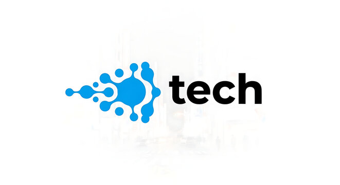 Technology digital network particle logo with technology particle connection communication innovation abstract business development internet computing software information