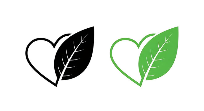Black and green heart shaped leaf icons for eco friendly and sustainability concepts with environment sustainable conservation illustration wellness