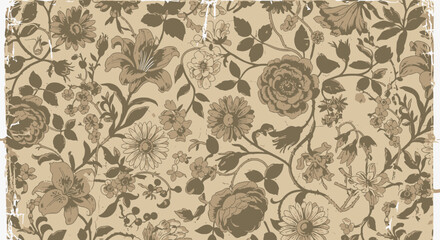 Vintage Floral Pattern with Textured Paper Background © Zamilah