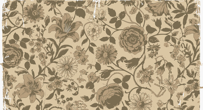 Vintage Floral Pattern with Textured Paper Background