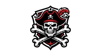 Obraz premium Pirate Skull Emblem with Crossbones and Feathered Hat