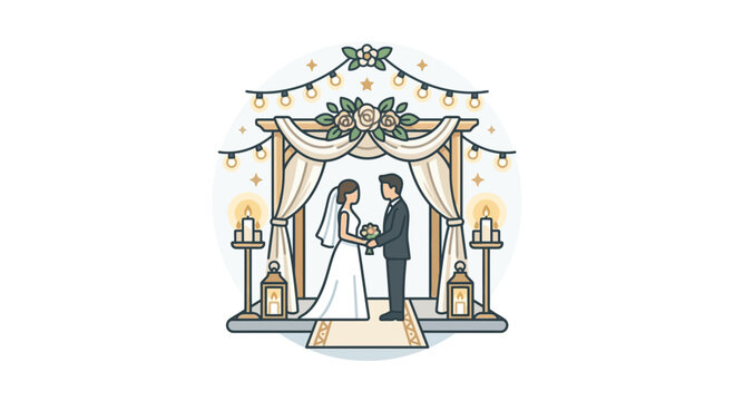 Wedding Ceremony Arch with Bride and Groom, Romantic Outdoor Celebration