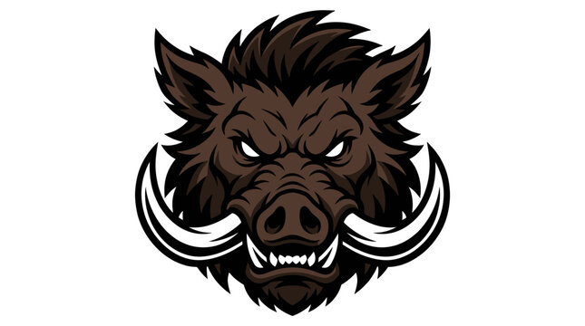 Fierce Wild Boar Head Mascot Logo, Aggressive Swine Face with Tusks