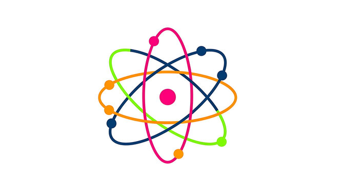 Abstract colorful atom symbol illustration representing science and molecular structure with molecular chemistry particle colorful research scientific education abstract innovation technology