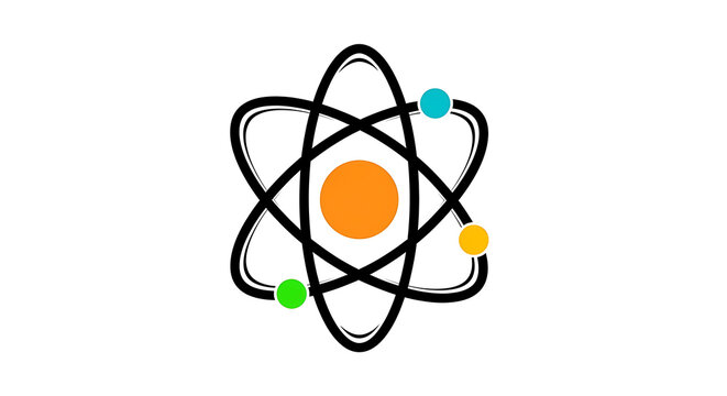 Atom model icon with colorful orbiting electrons chemistry scientific electron molecule research education laboratory graphics discovery