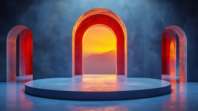 Archway stage under the setting sun
