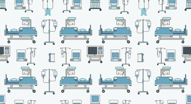 Seamless Hospital Room Pattern: Beds, IV Drips, and Medical Monitors