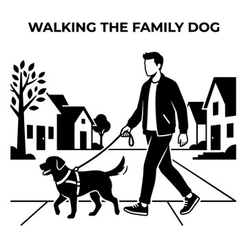 Walking the Family Dog in Neighborhood Park.