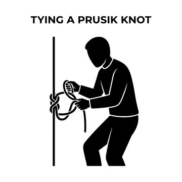 Man Demonstrating How to Tie a Prusik Knot on Rope.