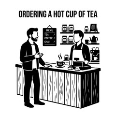 Fototapeta premium Customer Ordering Hot Tea at Cafe Counter from Barista.