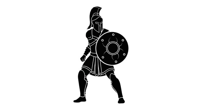Ancient Greek Warrior Silhouette Standing.