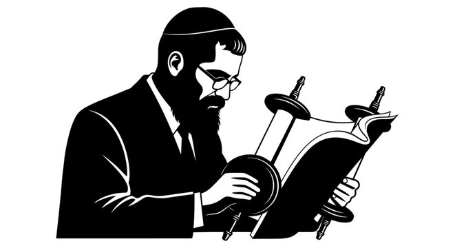 Man reading Torah scroll Jewish.