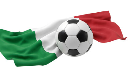 Naklejka premium Soccer ball on the rippling green and red italian flag with football competition athletic championship national patriotism supporter