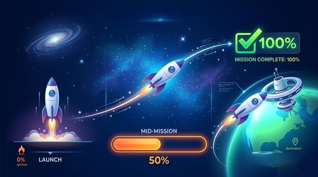 Spacecraft Launching into Orbit with Global Network Speed Boost Illustration