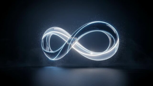 Glowing infinity symbol with futuristic light effects on dark background for technology and concept design