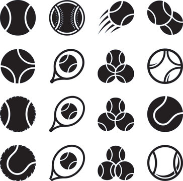 Tennis Balls Racquets And Cloverleaf Silhouettes On White Background