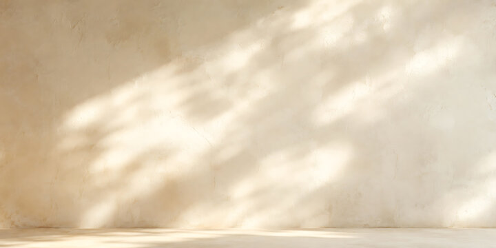Minimalist beige wall backdrop with soft natural leaf shadow overlays.