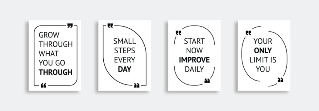 Quote speech box design templates set. Quatation text in bubble brackets frame. Citation empty graphic vector shape for social media inspiration posts. Motivation quote bubbles. Isolated textbox