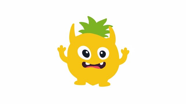 Animated cheerful monster character with pineapple features