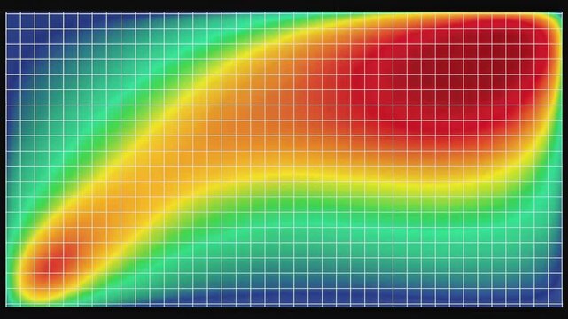 Colorful heatmap grid background with vibrant red green and blue gradient visualization