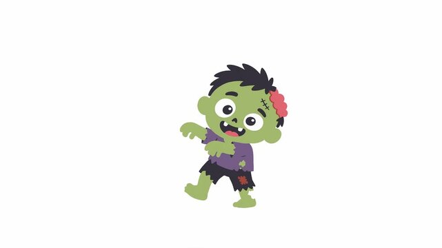Cute little zombie boy walking forward animation