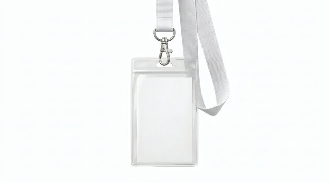 Blank White Badge Holder Mockup Front Facing Isolated Pure Background Plastic Fabric Details