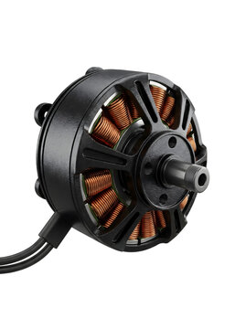 High performance brushless electric motor with copper windings isolated on white background tech concept