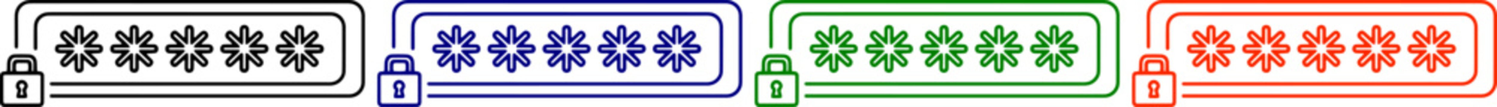 Four colored password input fields with lock icon and star symbols
