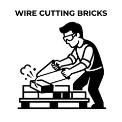 Naklejka premium Person Cutting Bricks with Wire in Construction Work.