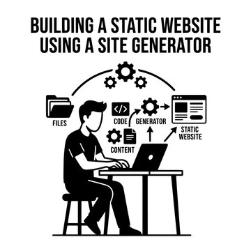 Person Using Laptop to Build Static Website with Site Generator.