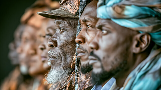 Multi-generational portrait of diverse Black individuals in profile. Concept of heritage, identity, unity, culture, diversity, inclusion and community strength. black history month.