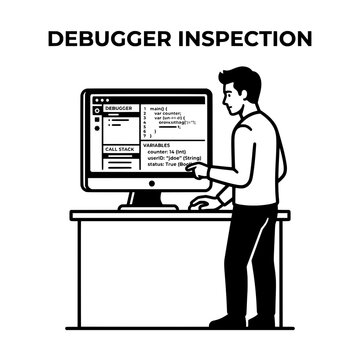 Software Developer Conducting Debugger Inspection on Computer Screen.