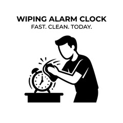 Naklejka premium Wiping Alarm Clock Handheld Cleaning Illustration.