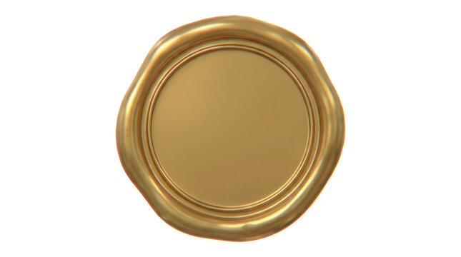 Vintage gold wax seal, blank metallic stamp for invitations, elegant golden wax emblem on white