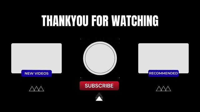 Modern Dark Theme Video Outro End Screen Template with Futuristic Grid Pattern, Animated Triangle Arrows and Subscribe Button