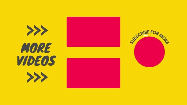 Vibrant Yellow Flat Design Video Outro End Screen Template with Animated Black Arrows, Rotating Stroke and Pink Placeholders