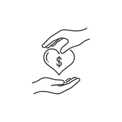 Obraz premium Hands holding a heart with a dollar sign icon, charity and donation concept, financial support, vector illustration